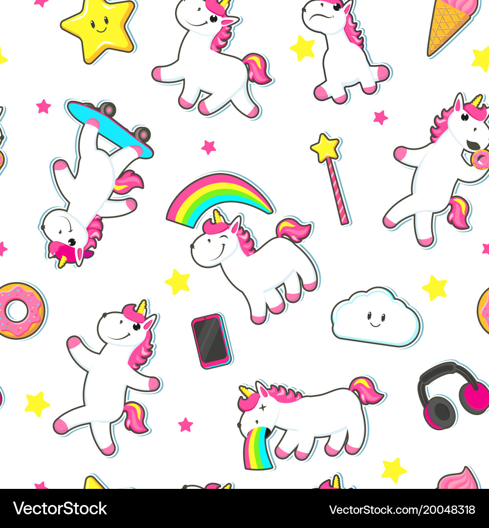 Seamless pattern with cute unicorn characters vector image
