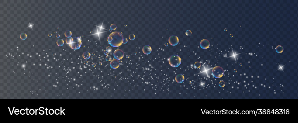 Set realistic colorful soap bubbles to create vector image