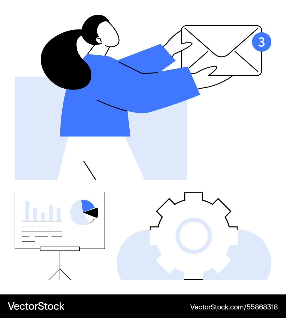 Woman managing email notifications with data chart Woman managing email notifications with data chart vector image