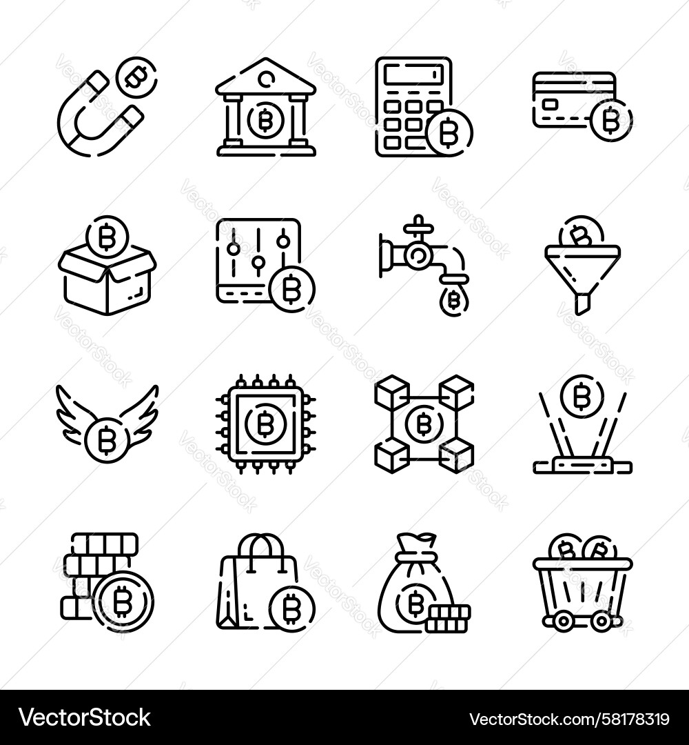 Bitcoin & Blockchain Icons Vector Image