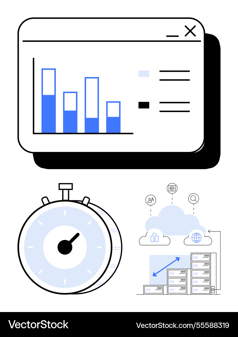 Data analysis dashboard with stopwatch and cloud Data analysis dashboard with stopwatch and cloud vector image