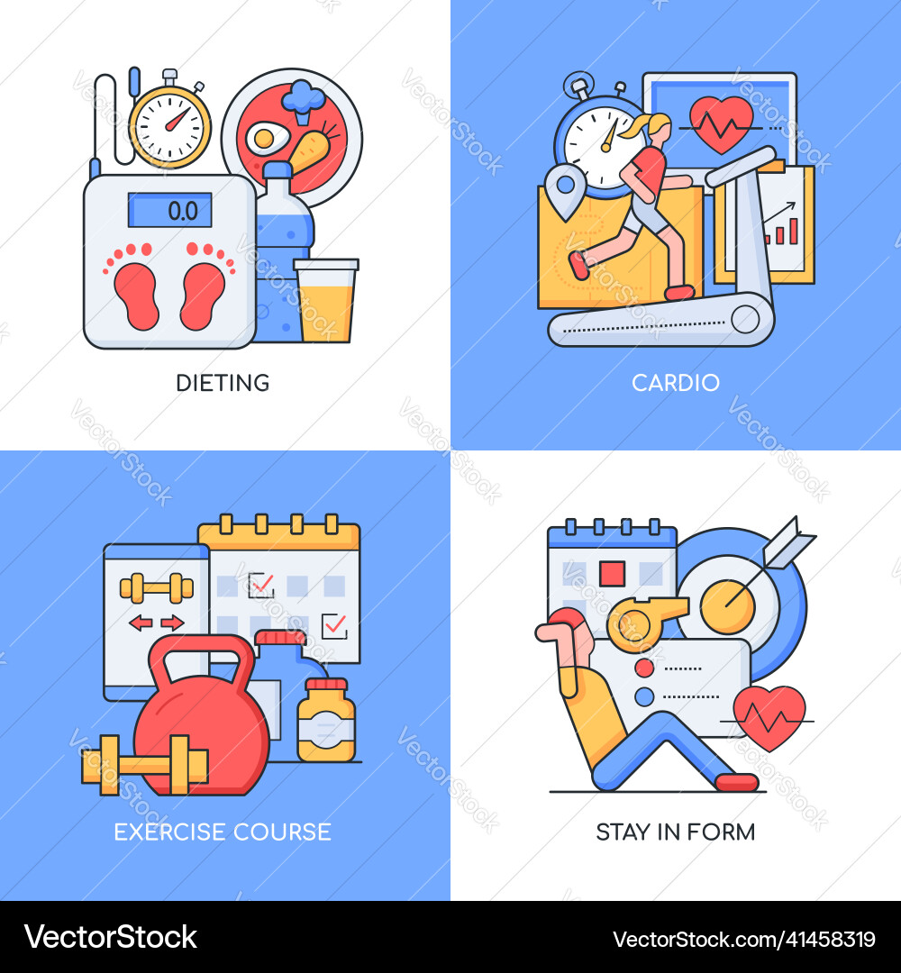 Keep fit - set of line design style colorful Keep fit - set of line design style colorful vector image