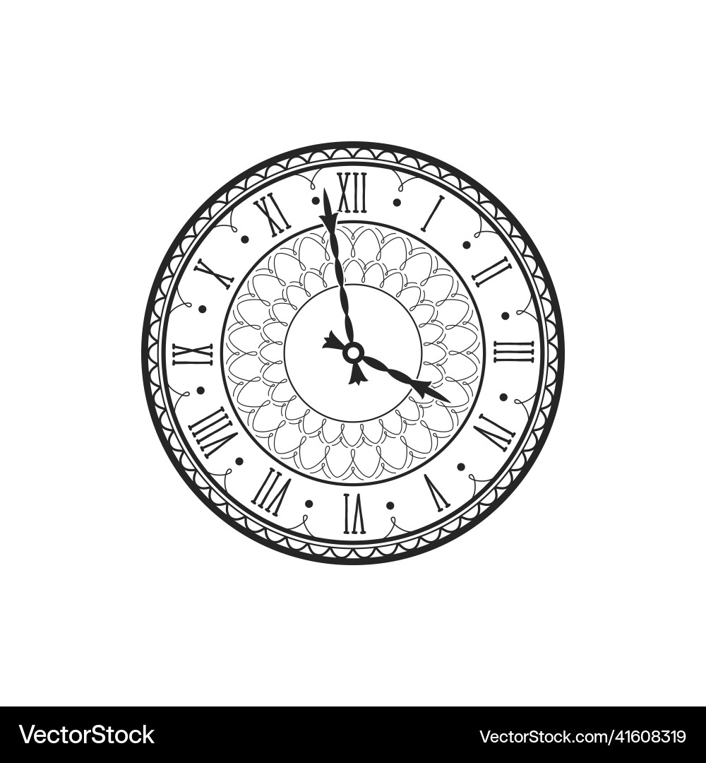 Retro watch with ornamental dial timepiece object Retro watch with ornamental dial timepiece object vector image