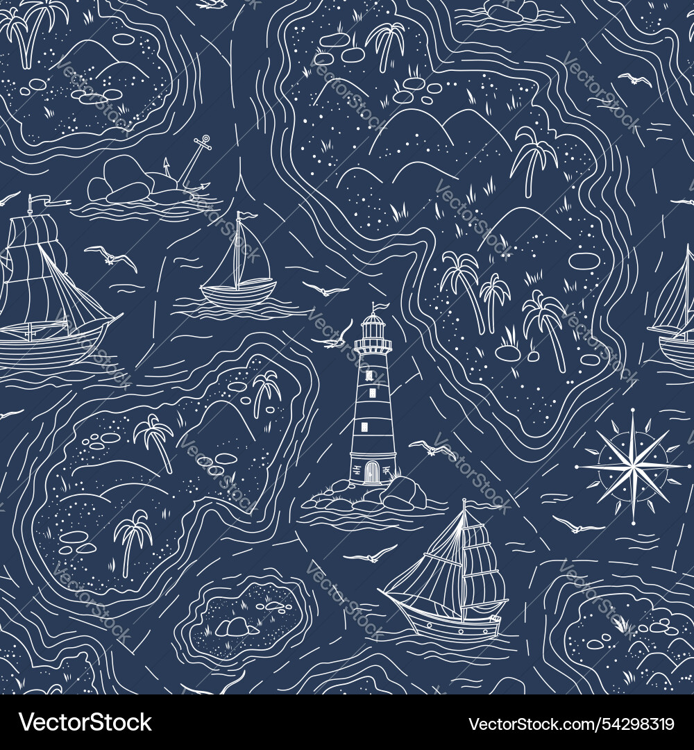 Sea map seamless pattern linear nautical Sea map seamless pattern linear nautical vector image