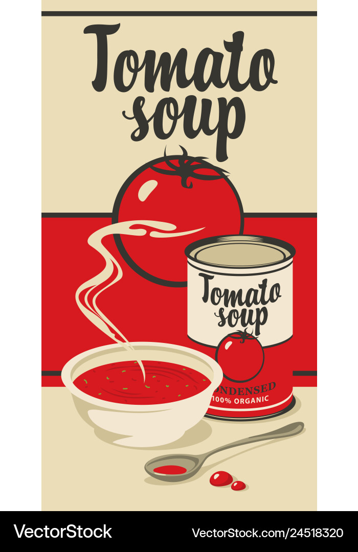 Banner für kondensierte Tomatensuppe mit Inschrift Banner für kondensierte Tomatensuppe mit Inschrift vektorbild