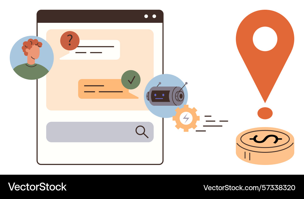 Chat interface with ai support location pin and Chat interface with ai support location pin and vector image