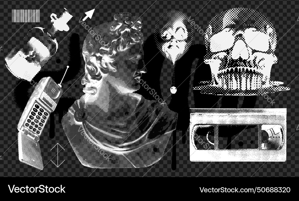 Cool y2k elements set with a retro negative Vector Image