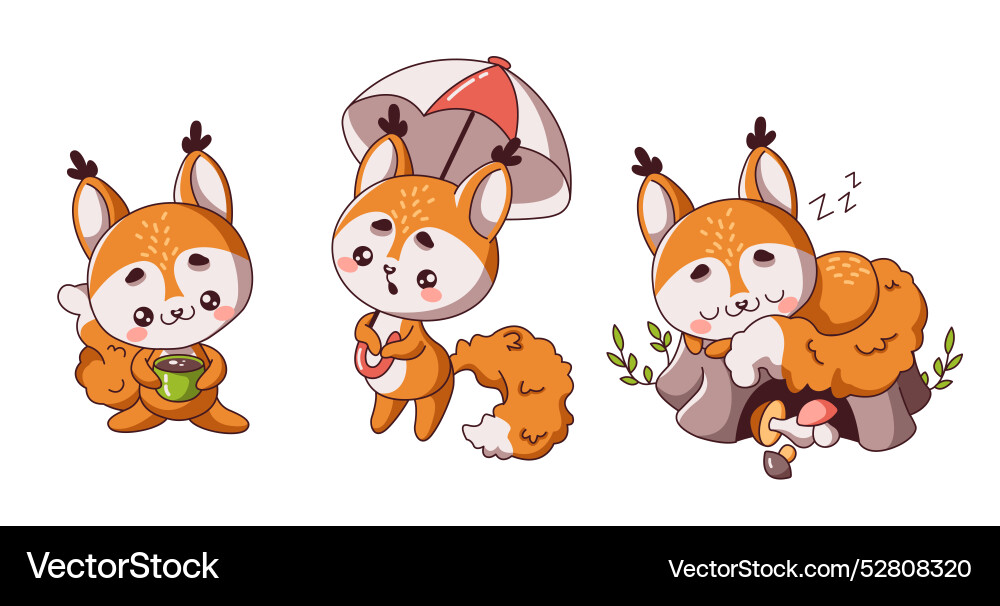 Kawaii squirrels set in various situations Kawaii squirrels set in various situations Vector Image