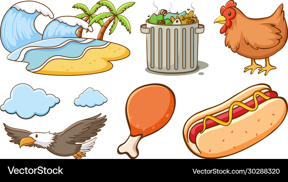 Large set different animals and other objects Large set different animals and other objects vector image