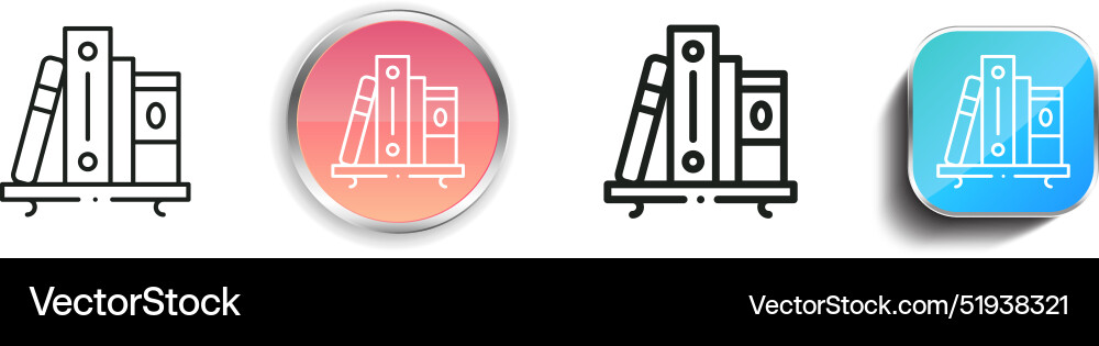 Book shelf icon thin linear regular and button Vector Image