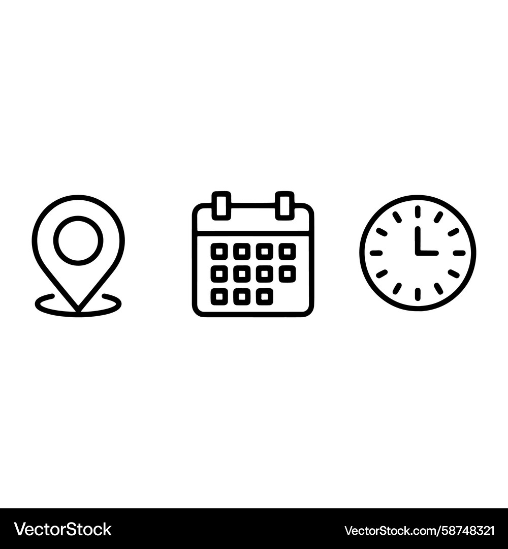 Calendar & Time Icons - Clock & Location Vector Image