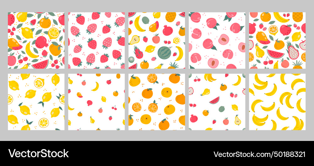 Fruit pattern seamless background with hand drawn Vector Image