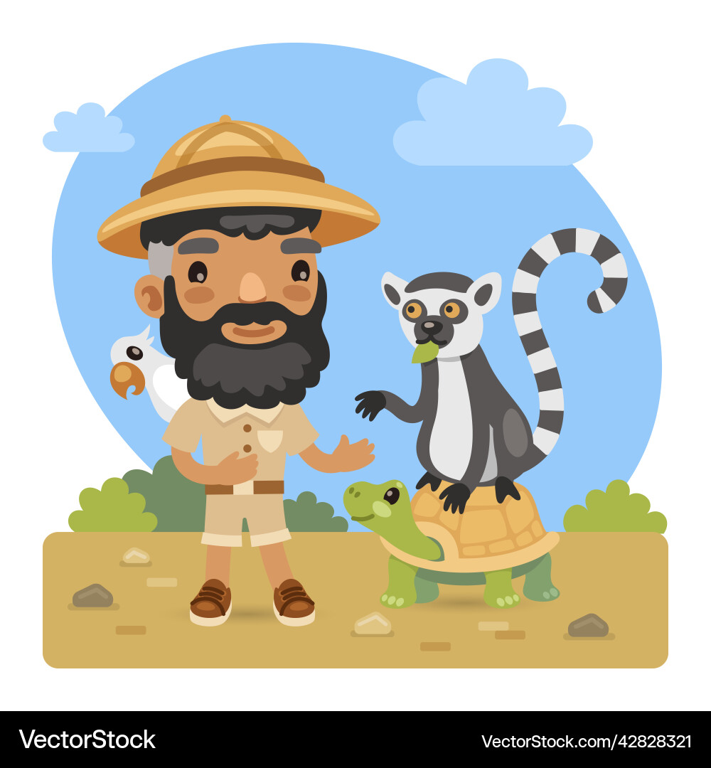 Zookeeper with Lemur and Turtle vector image
