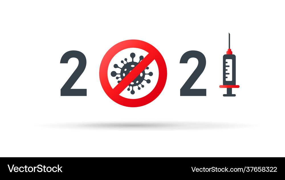 2021 covid-19 free year logo with syringe 2021 covid-19 free year logo with syringe vector image