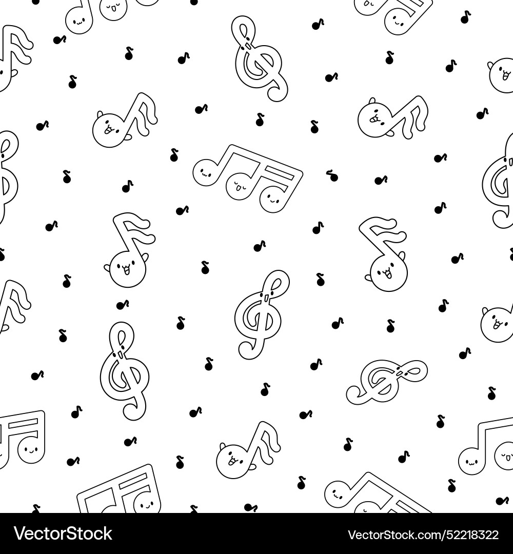 Cute kawaii music notes coloring page Cute kawaii music notes coloring page vector image