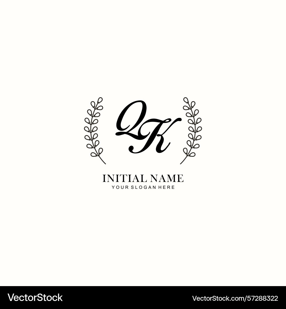 Qk initial logo templates with botanical elements Vector Image