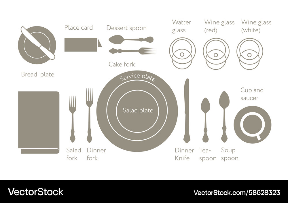 Casual and informal table setting guide Vector Image
