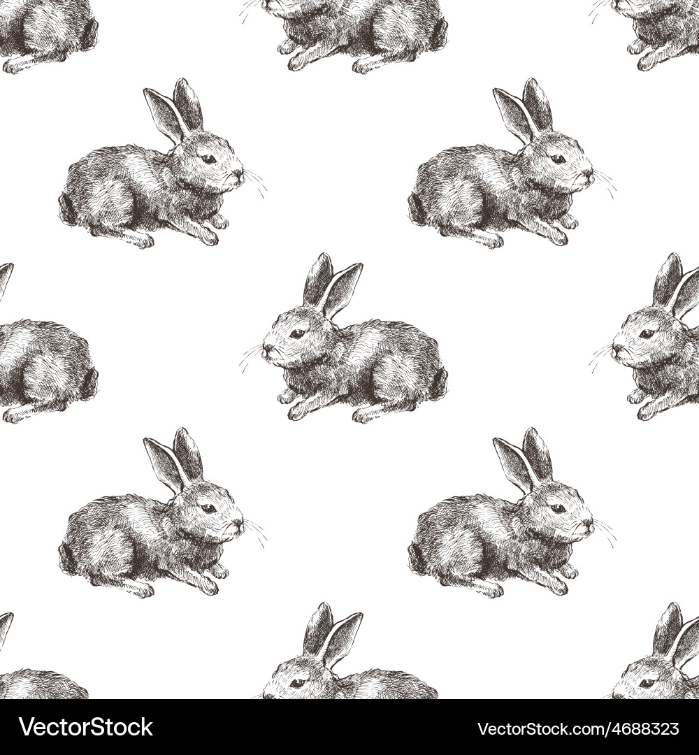 Hand-Drawn Rabbit Pattern vector image