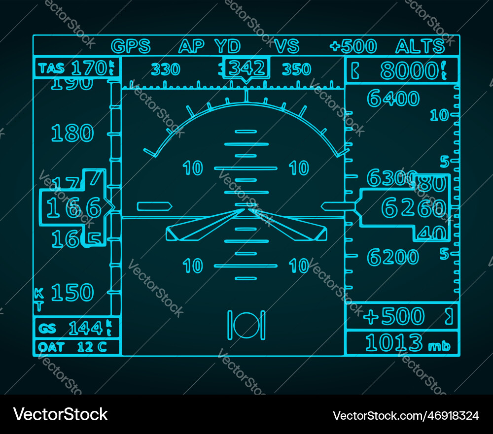 Attitude indicator and turn coordinator blueprint Vector Image
