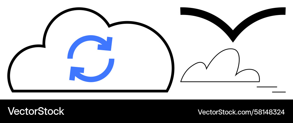 Cloud with Synchronization Arrows and Bird Vector Image