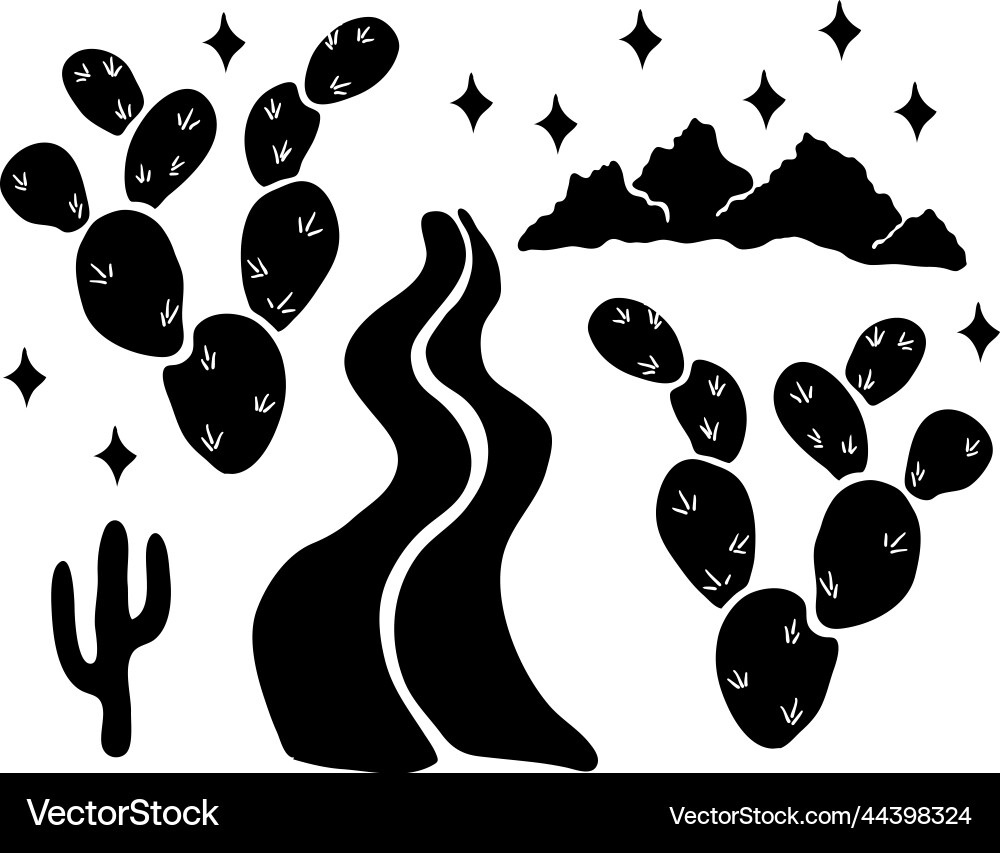Desert road landscape black silhouette Desert road landscape black silhouette vector image