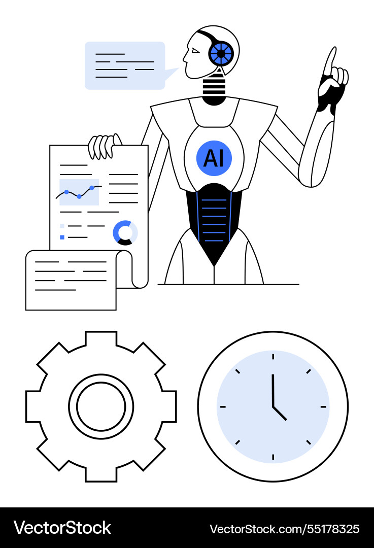 Ai robot presenting analytics with charts Ai robot presenting analytics with charts vector image