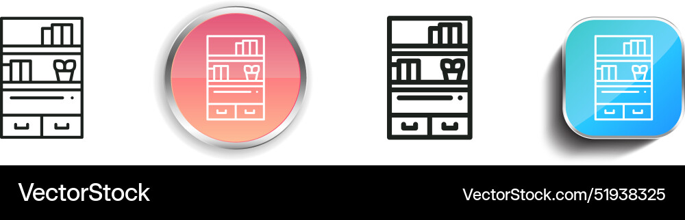 Bookcase icon thin linear regular and button vector image