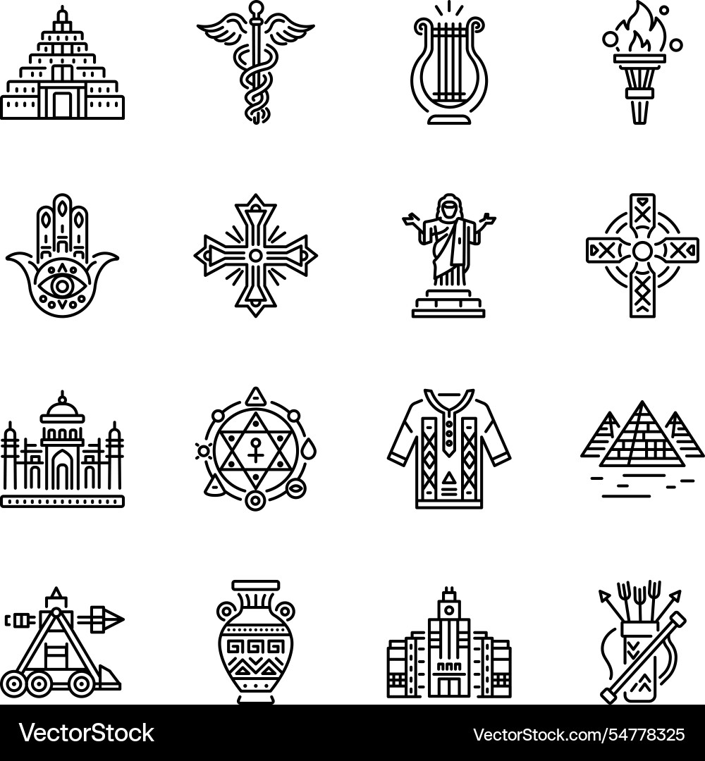Bundle of ancient linear style icons Vector Image