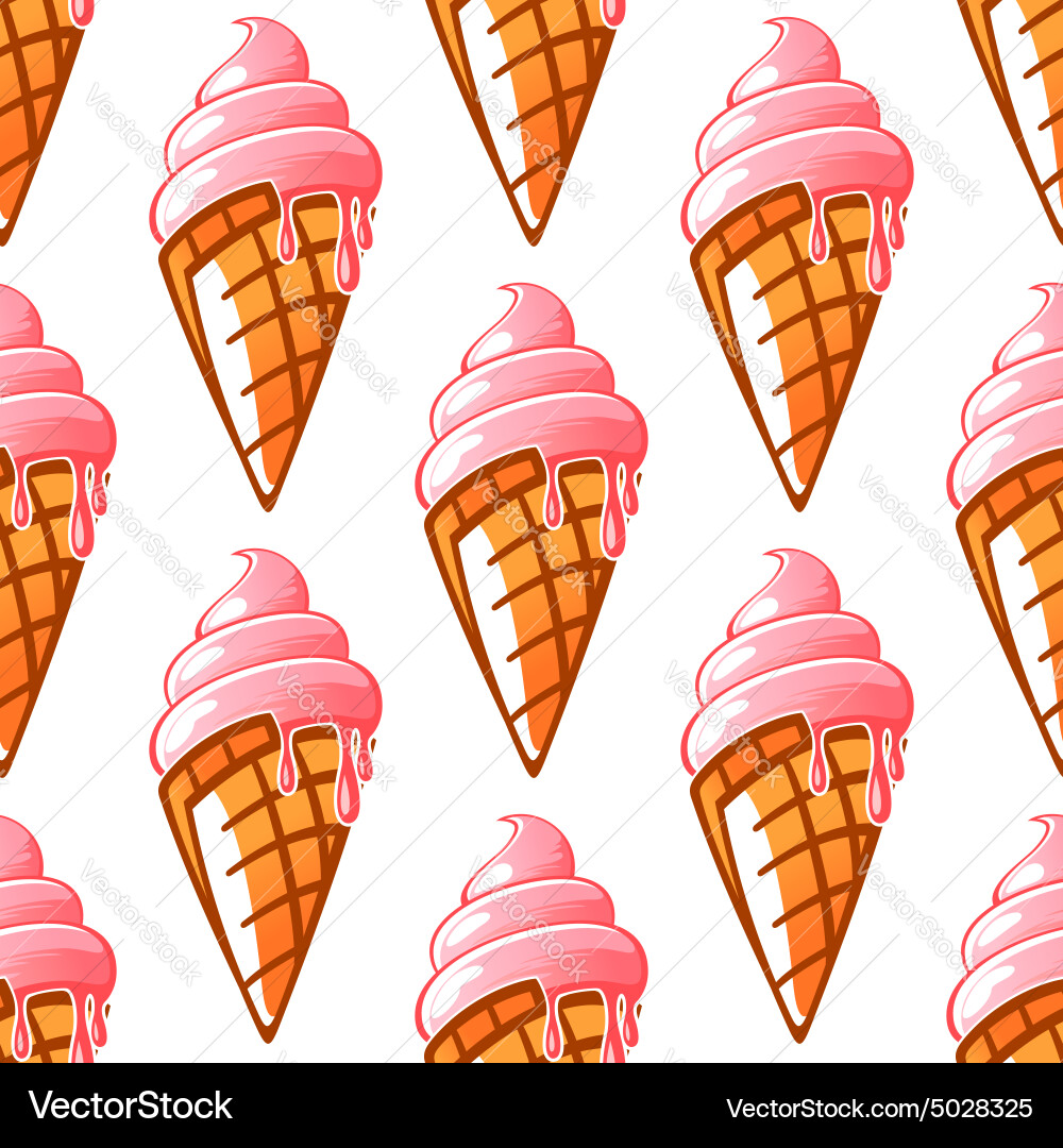 Ice cream waffle cones seamless pattern background