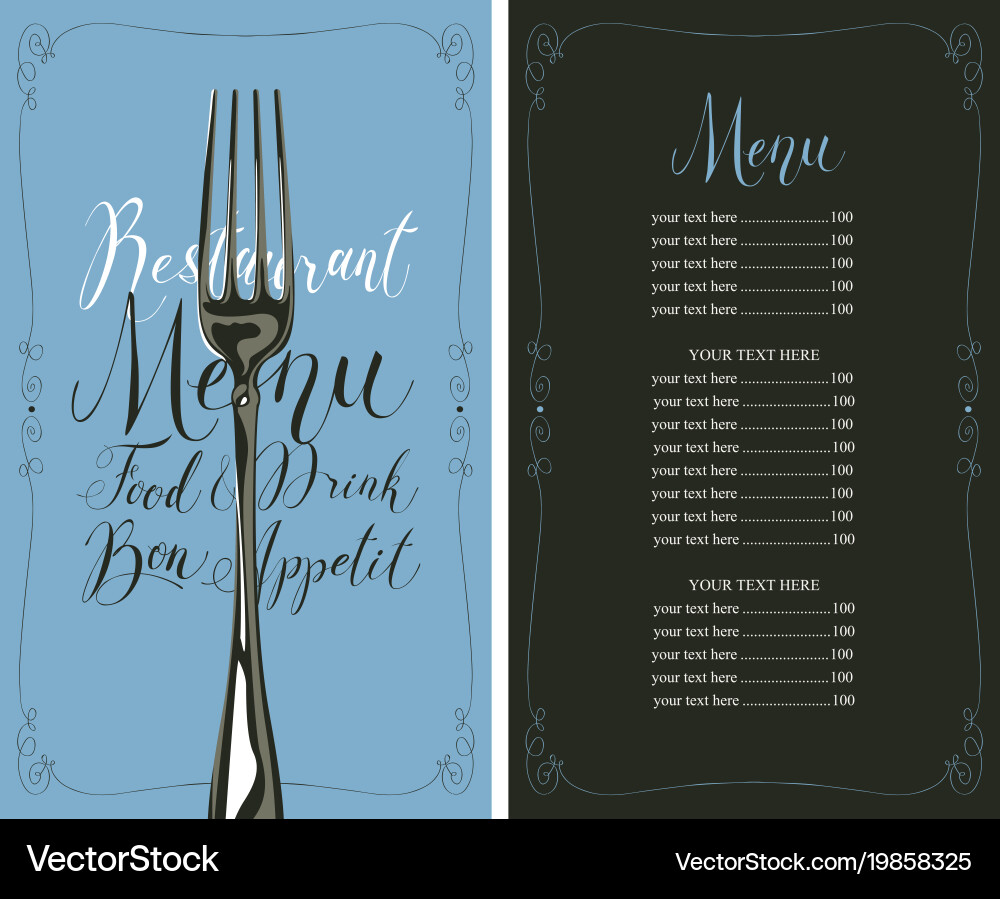 Restaurant menu with price list and realistic fork Vector Image