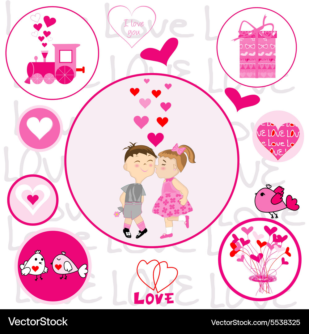 Set of round frames with valentine elements Vector Image