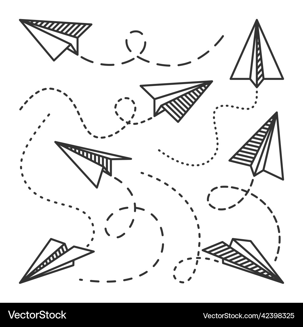 Various hand drawn paper planes black doodle Various hand drawn paper planes black doodle vector image