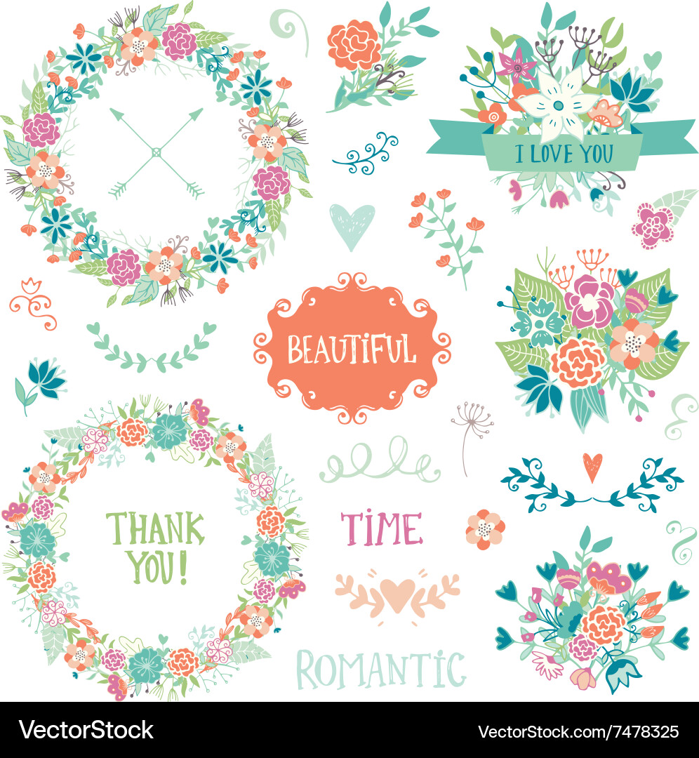 Wedding vintage elements collection Vector Image