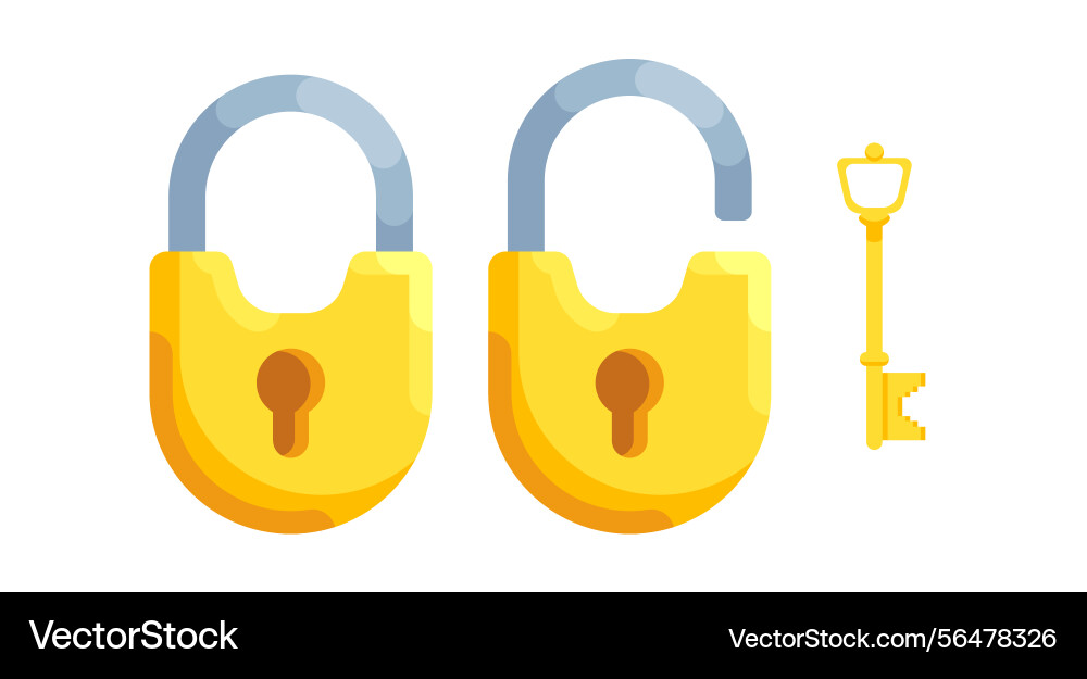 A key with open and closed semi-circular lock vector image