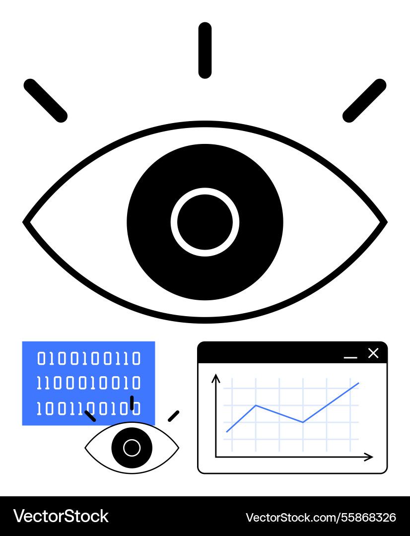 Eye symbol with binary code and growing chart vector image