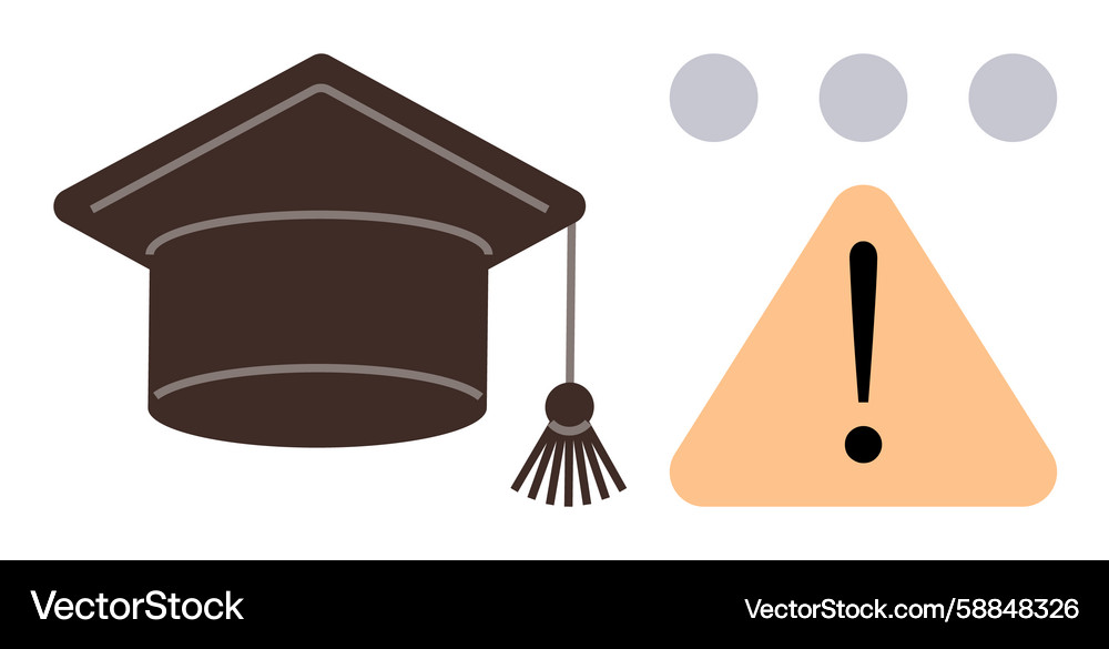 Graduation cap and warning sign indicating Vector Image