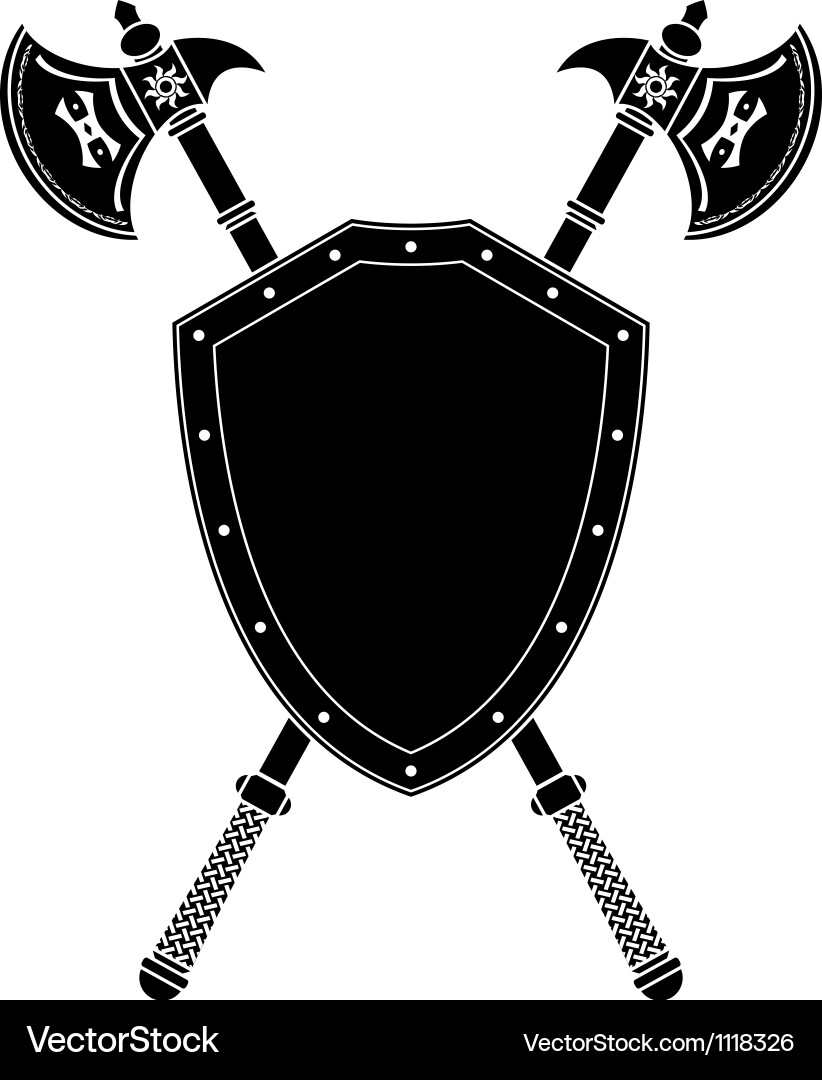 Long axes and shield Royalty Free Vector Image