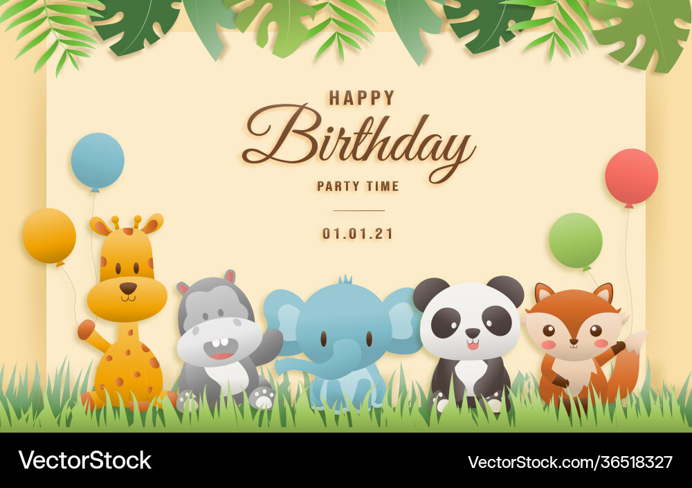 Cartoon happy birthday animals card Cartoon happy birthday animals card vector image
