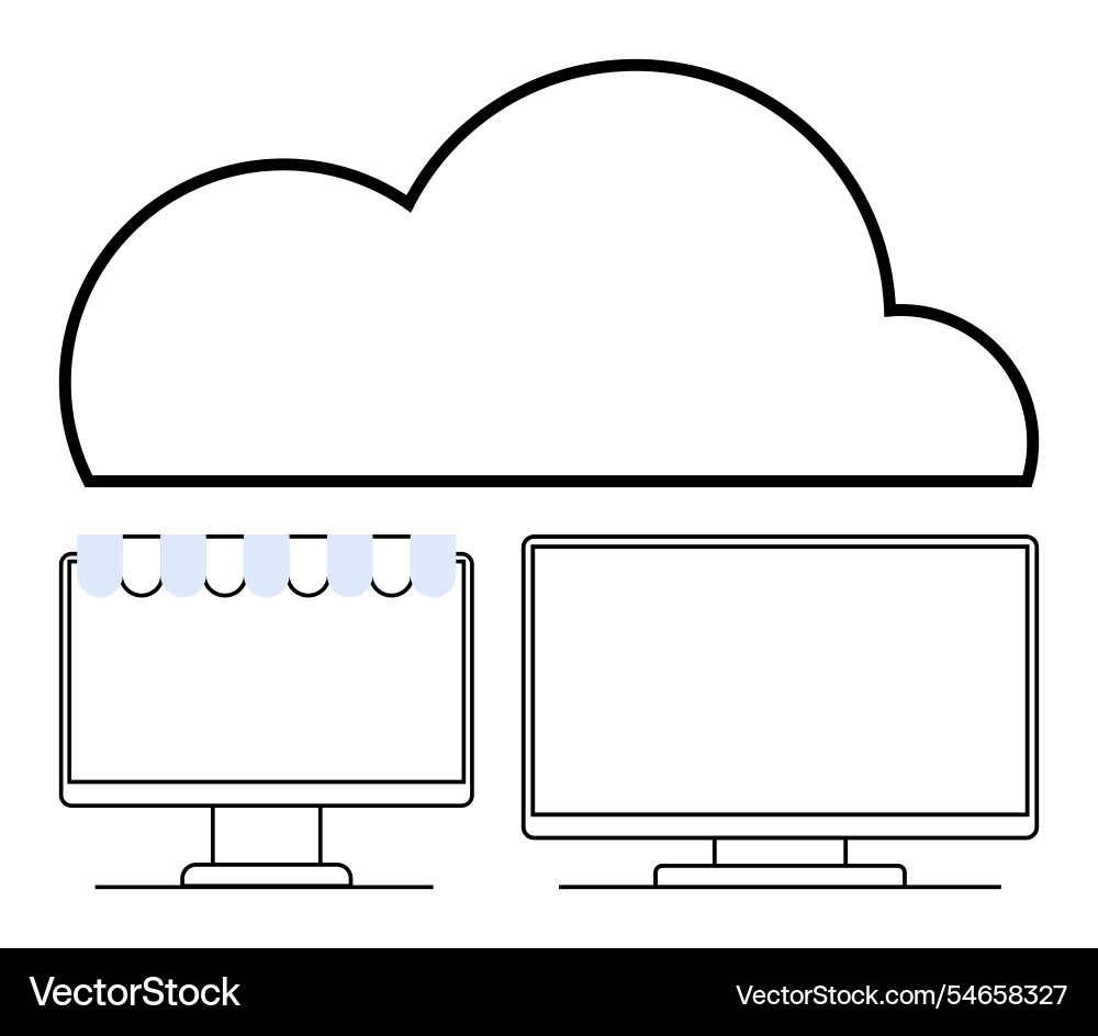 Cloud computing concept with two computer screens Cloud computing concept with two computer screens vector image