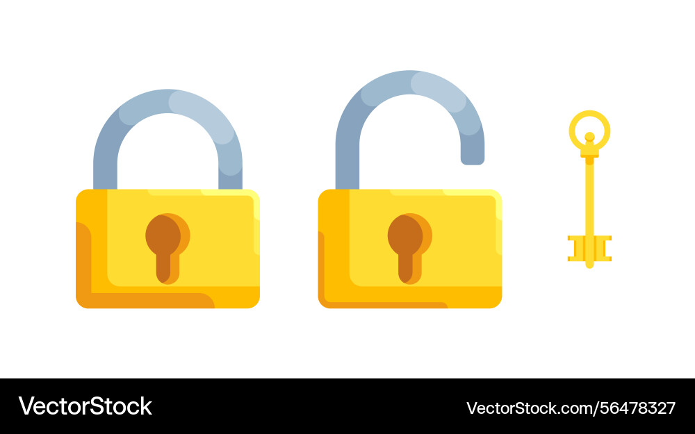 Detailed locks with open and closed lock key vector image