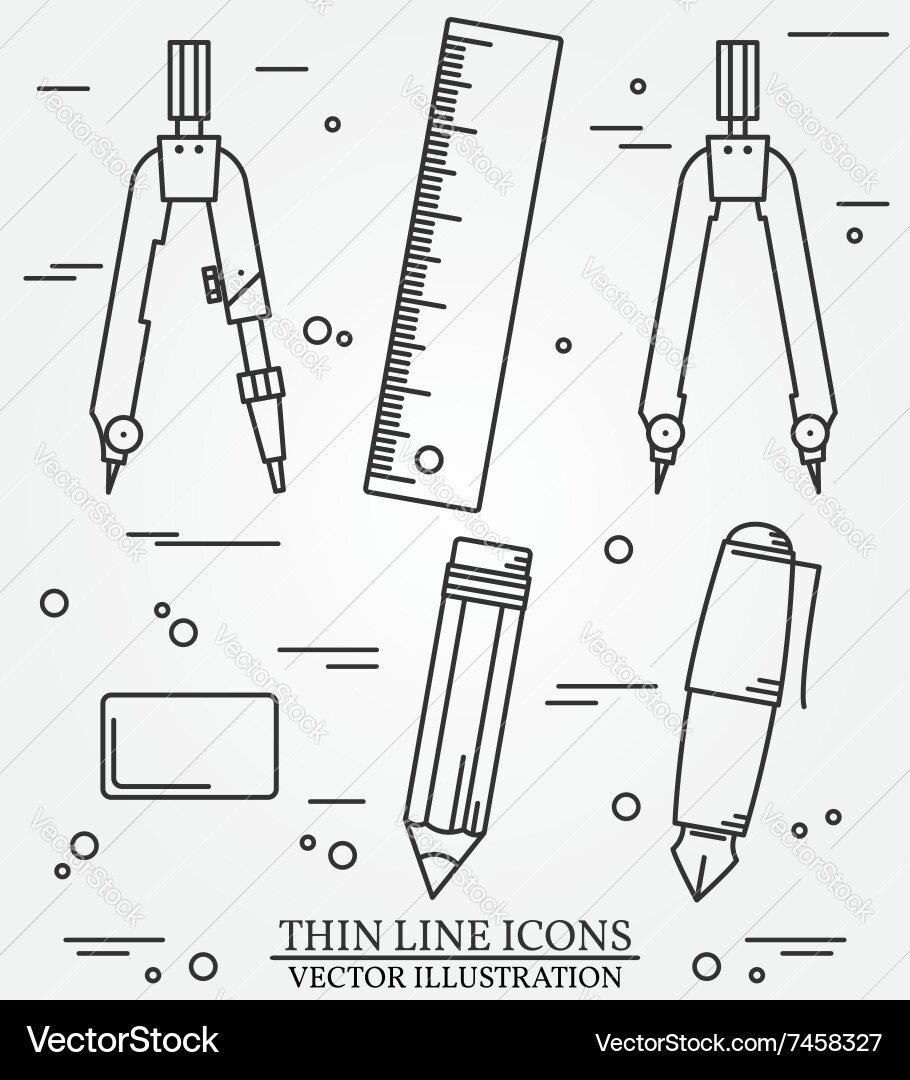 Drawing tools thin line icon set for web and mobil vector image