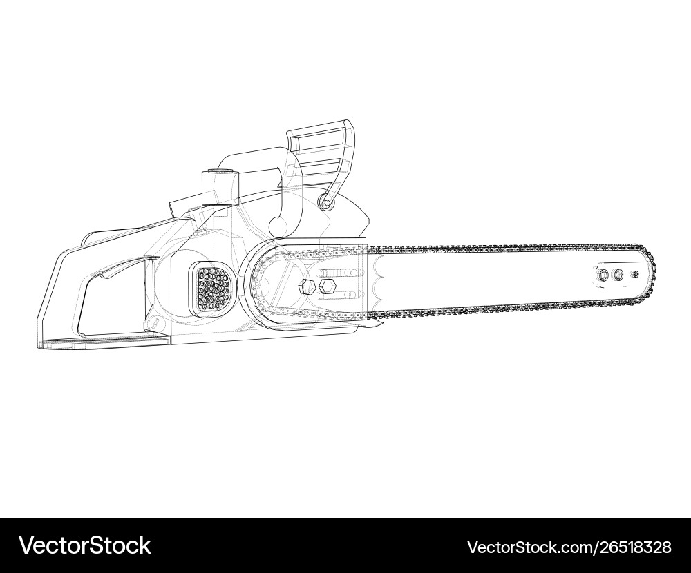 3D Chainsaw Rendering - Wireframe Vector Image