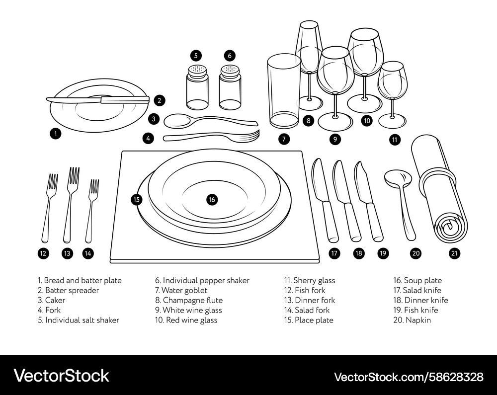Educational table setting guide Educational table setting guide Vector Image