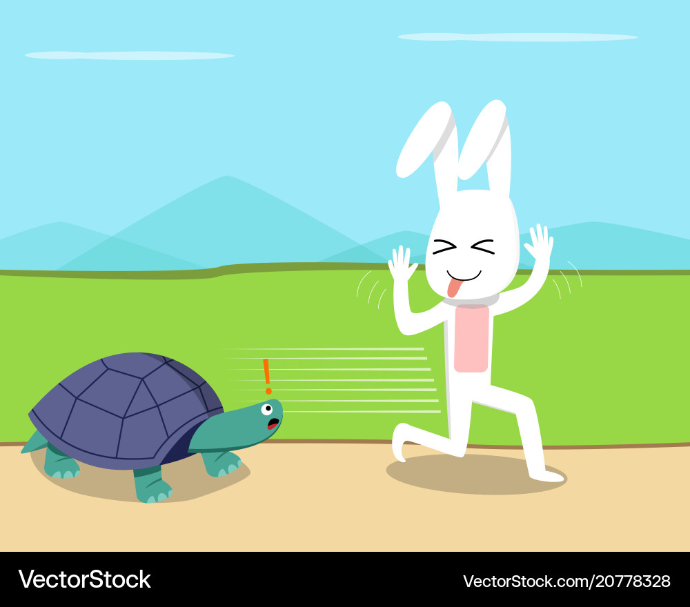 Rabbit Overtaking Turtle Vector Image