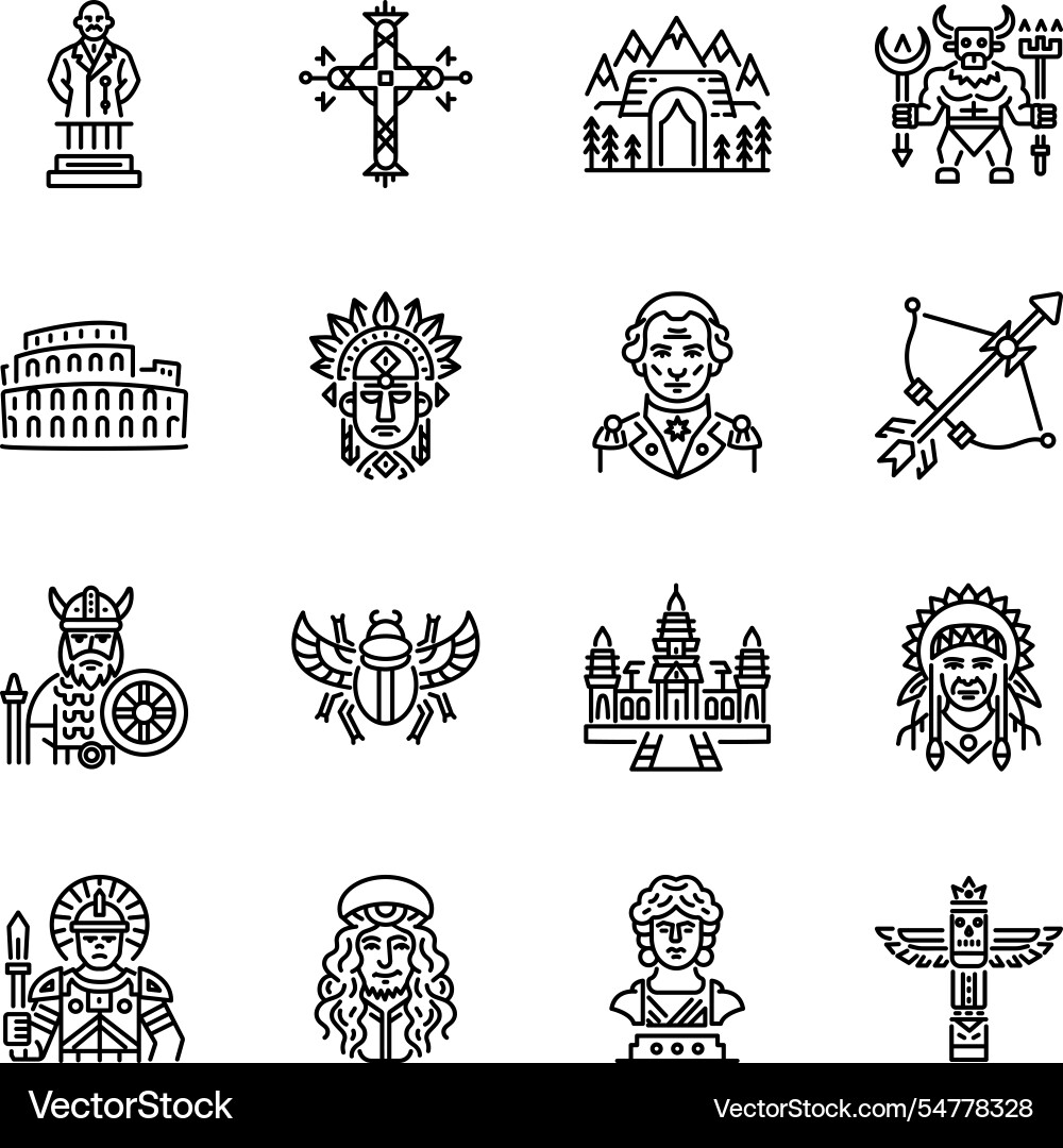 Set of linear style ancient mythological icons Vector Image