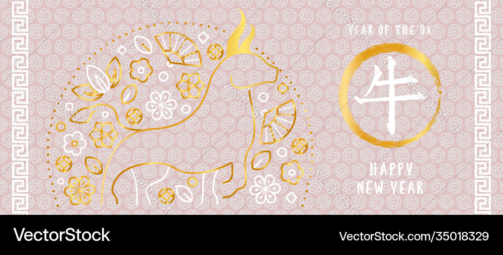 Chinese new year ox 2021 gold outline icon banner vector image