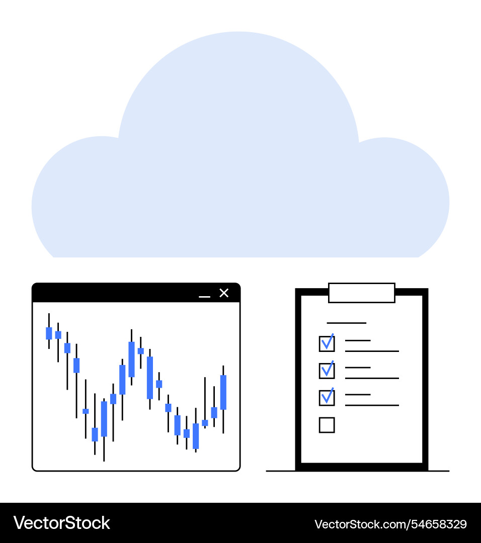 Cloud-based data analysis with checklist featuring Cloud-based data analysis with checklist featuring vector image