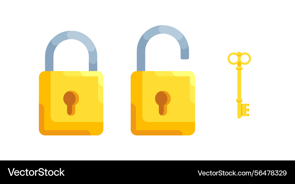 Detailed locks with open and closed lock key Vector Image