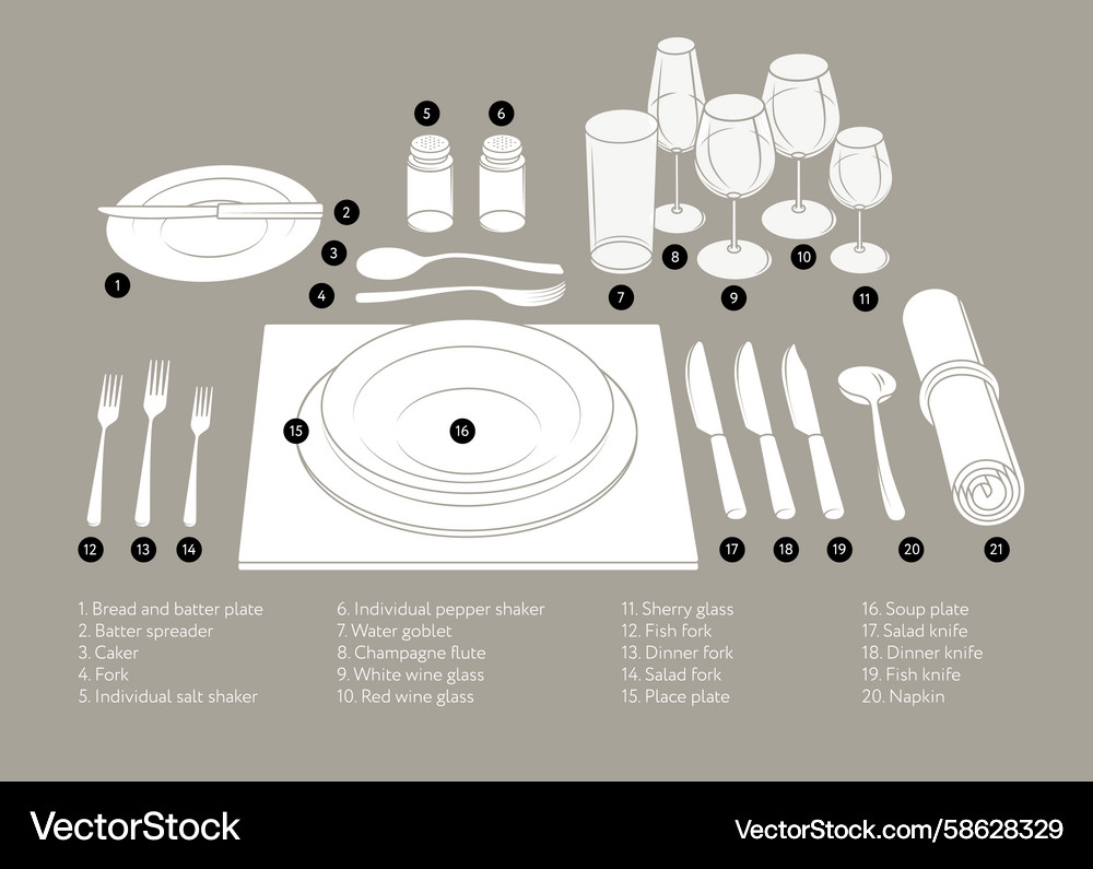 Educational table setting guide Vector Image