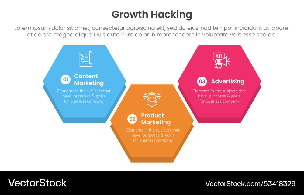 Growth hacking infographic 3 point with big Growth hacking infographic 3 point with big vector image